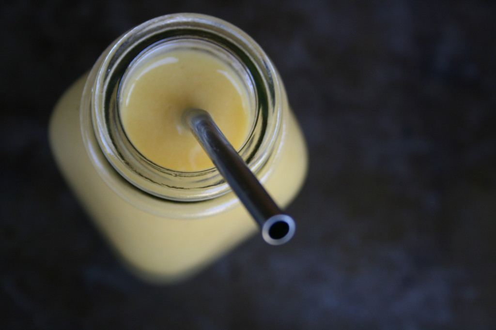 3 Ingredient Vitality Smoothie- just coconut water, frozen banana and frozen mango