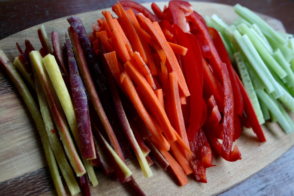 Julienned vegetables ready for wraps
