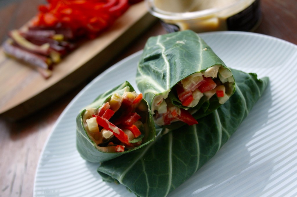Rainbow Hummus Collard Wraps