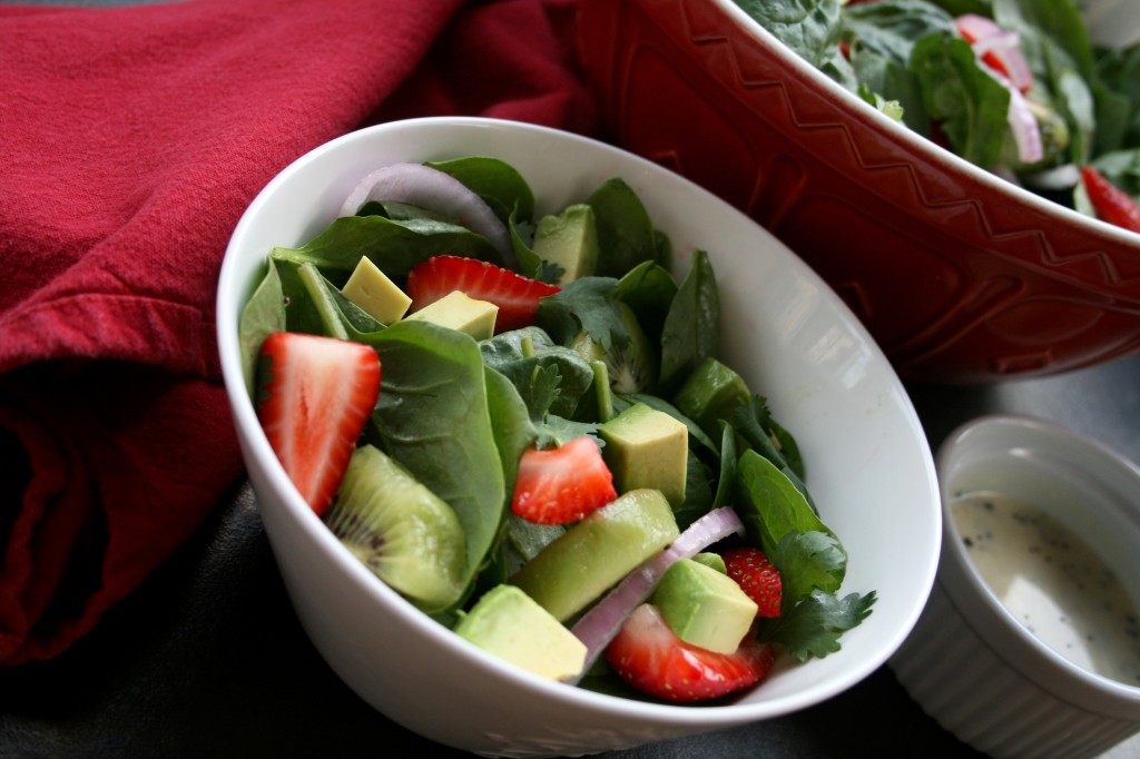 Strawberry Kiwi Avocado Salad with Lemon Poppy Seed Dressing