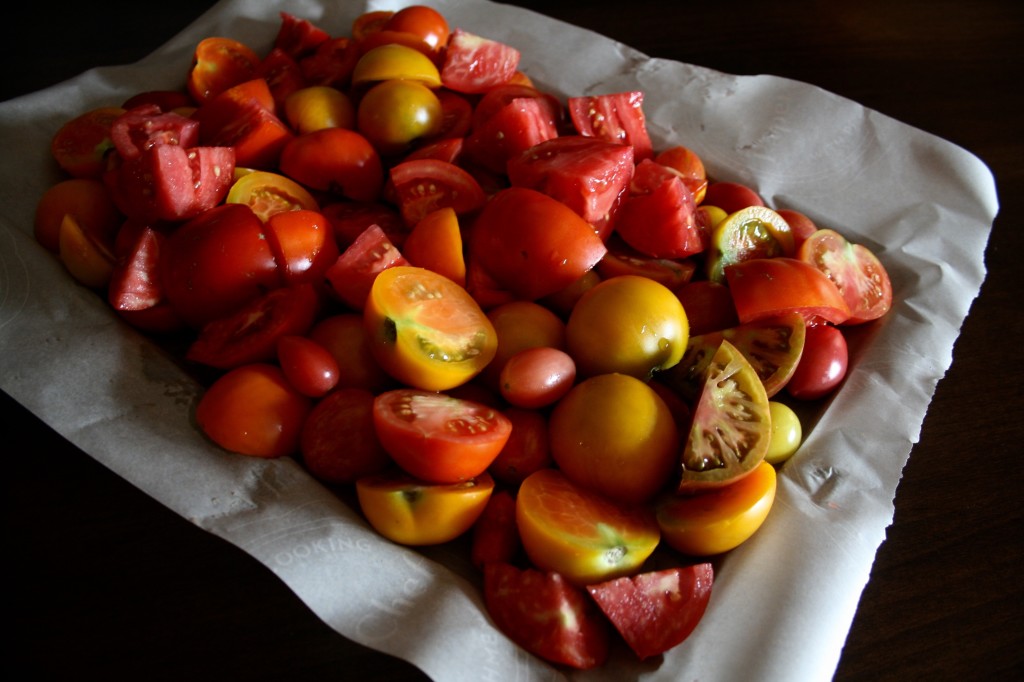 Heirloom tomatoes ready for roasting