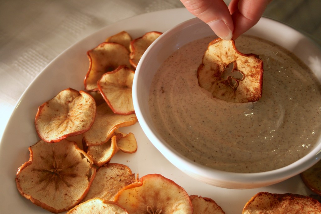 Spiced Apple Chips with Almond Yogurt Dip