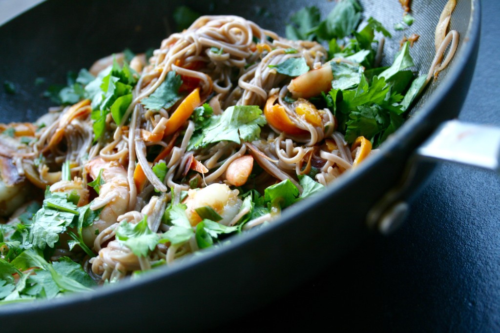 Rainbow Carrot and Mango Prawn Soba Noodle Bowl