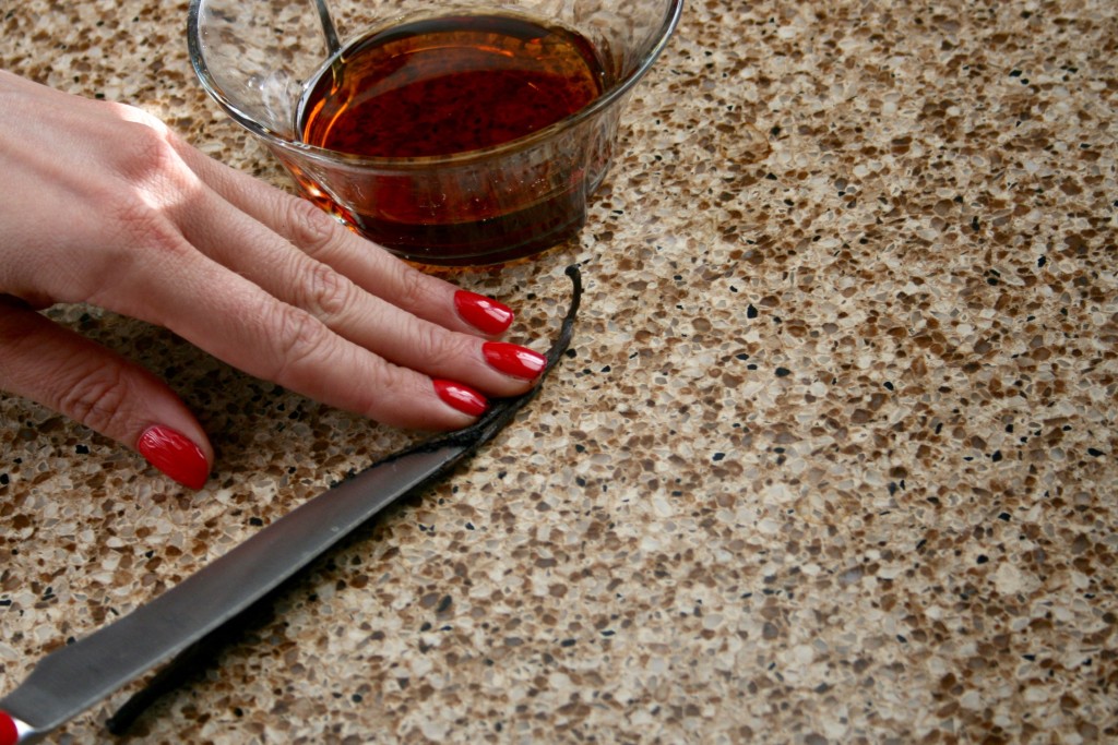 Prepping vanilla bean maple syrup