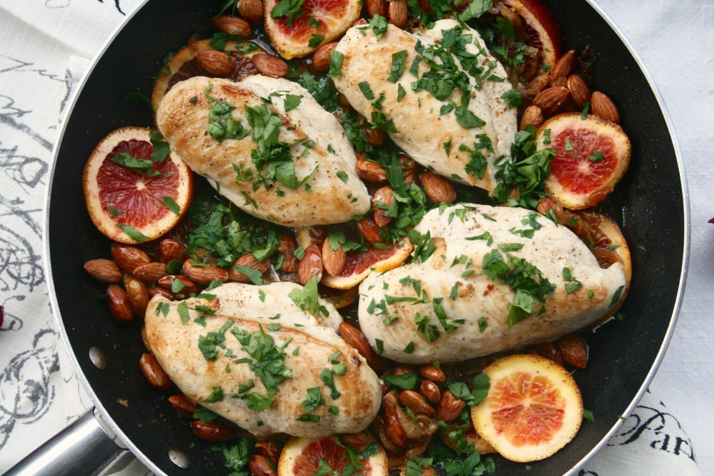 Blood Orange Chicken with Honey Rose Glaze and Almonds