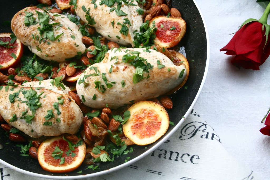 Blood Orange Chicken with Honey Rose Glaze and Almonds