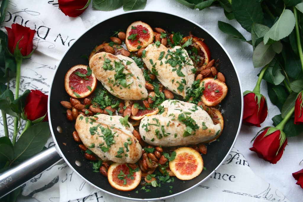 Blood Orange Chicken with Honey Rose Glaze and Almonds