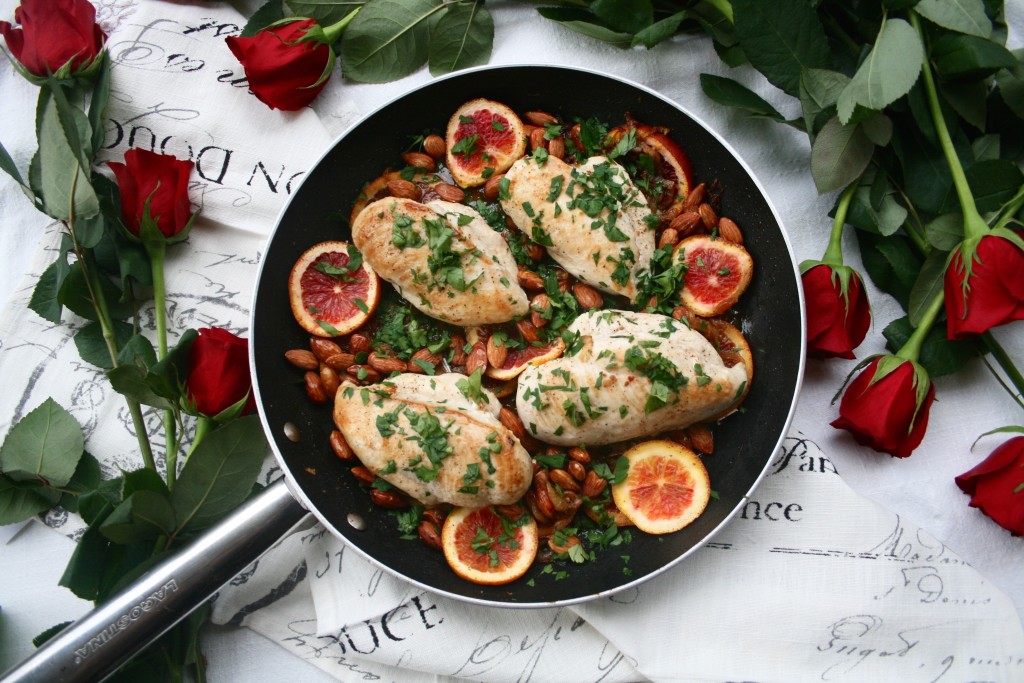 Blood Orange Chicken with Honey Rose Glaze and Almonds