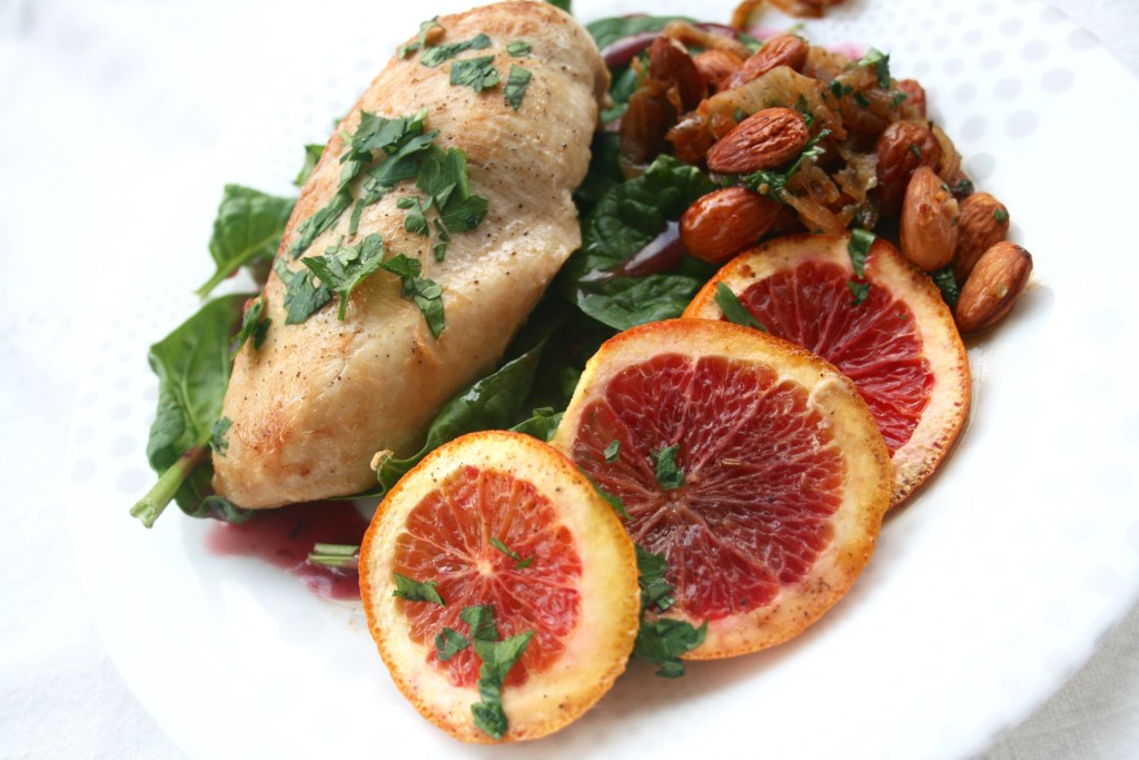 Blood Orange Chicken with Honey Rose Glaze and Almonds