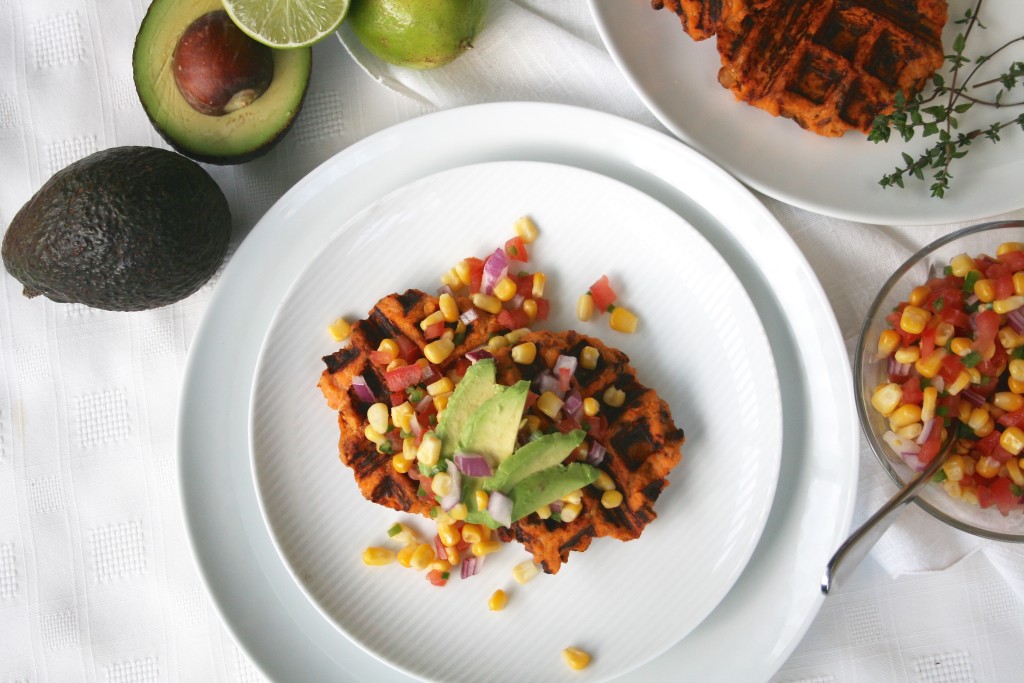Bacon Yam Waffles with Corn Salsa