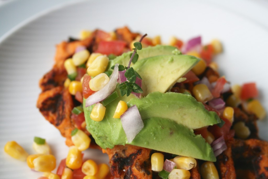 Bacon Yam Waffles with Corn Salsa