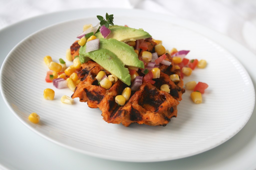 Bacon Yam Waffles with Corn Salsa
