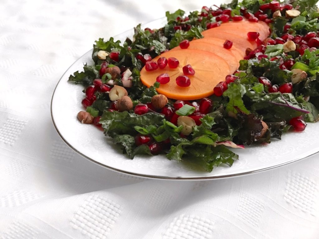 Persimmon Pomegranate Kale Salad