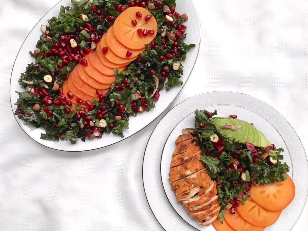 Persimmon Pomegranate Kale Salad